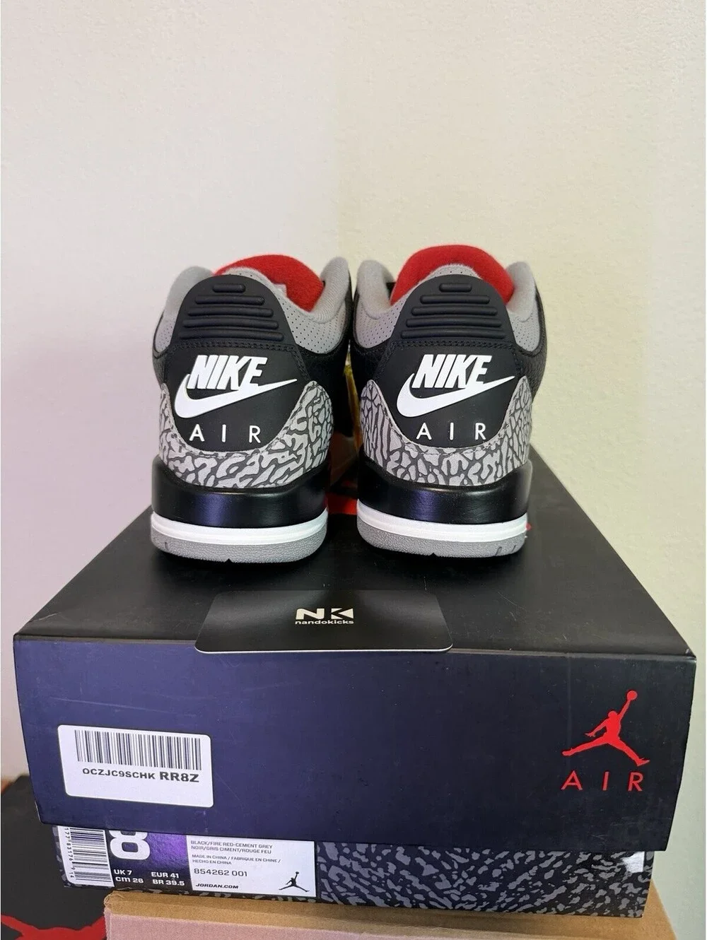 Air Jordan 3 Retro OG Black Cement 2018 Size 8 Brand New 854262-001